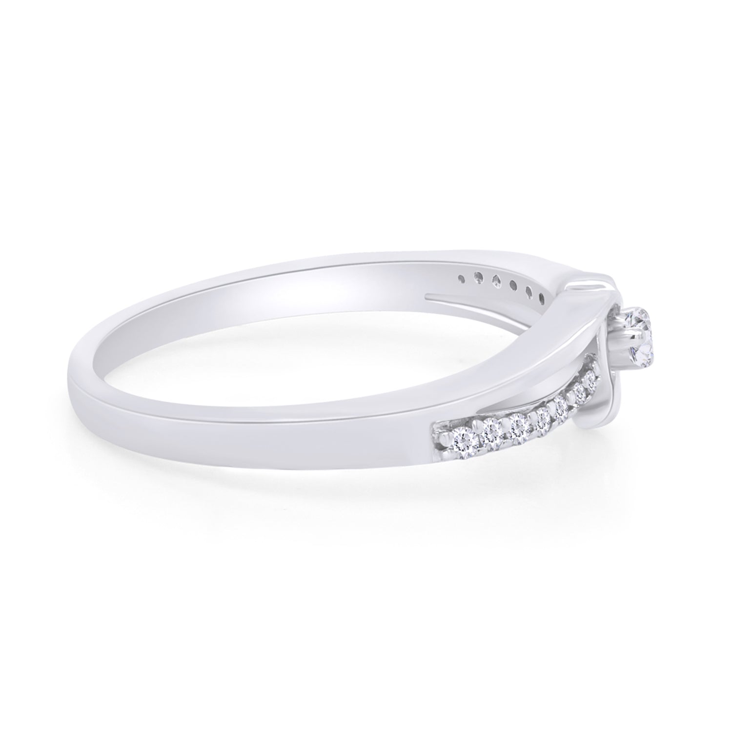 1/10 Carat Round Cut White Natural Diamond Split Shank Heart Promise Ring In 925 Sterling Silver