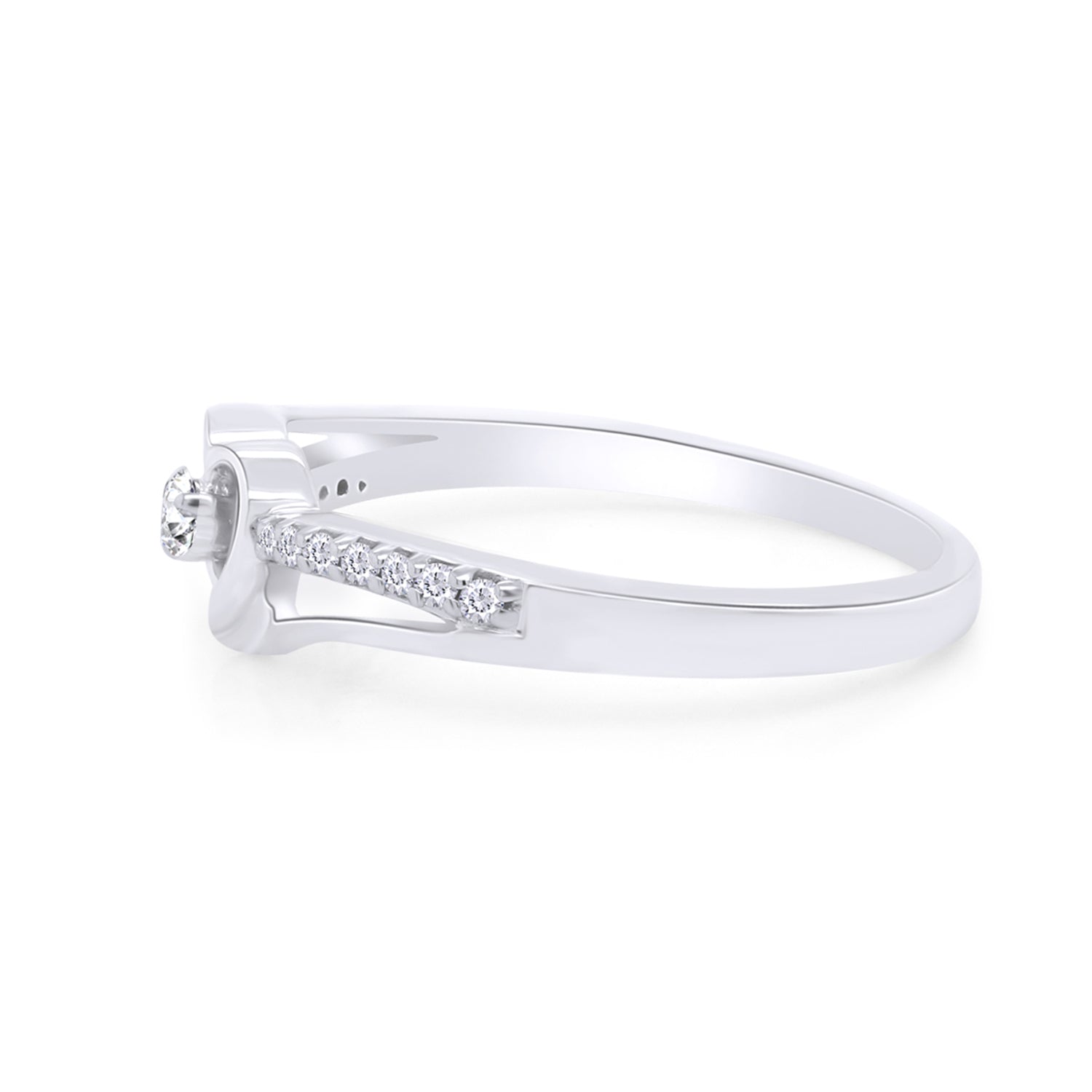 1/10 Carat Round Cut White Natural Diamond Split Shank Heart Promise Ring In 925 Sterling Silver