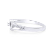 1/10 Carat Round Cut White Natural Diamond Split Shank Heart Promise Ring In 925 Sterling Silver