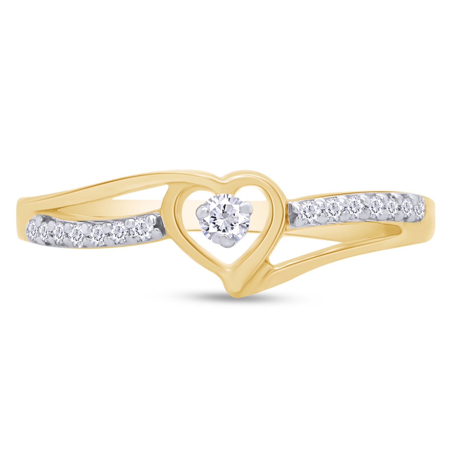 1/10 Carat Round Cut White Natural Diamond Split Shank Heart Promise Ring In 925 Sterling Silver