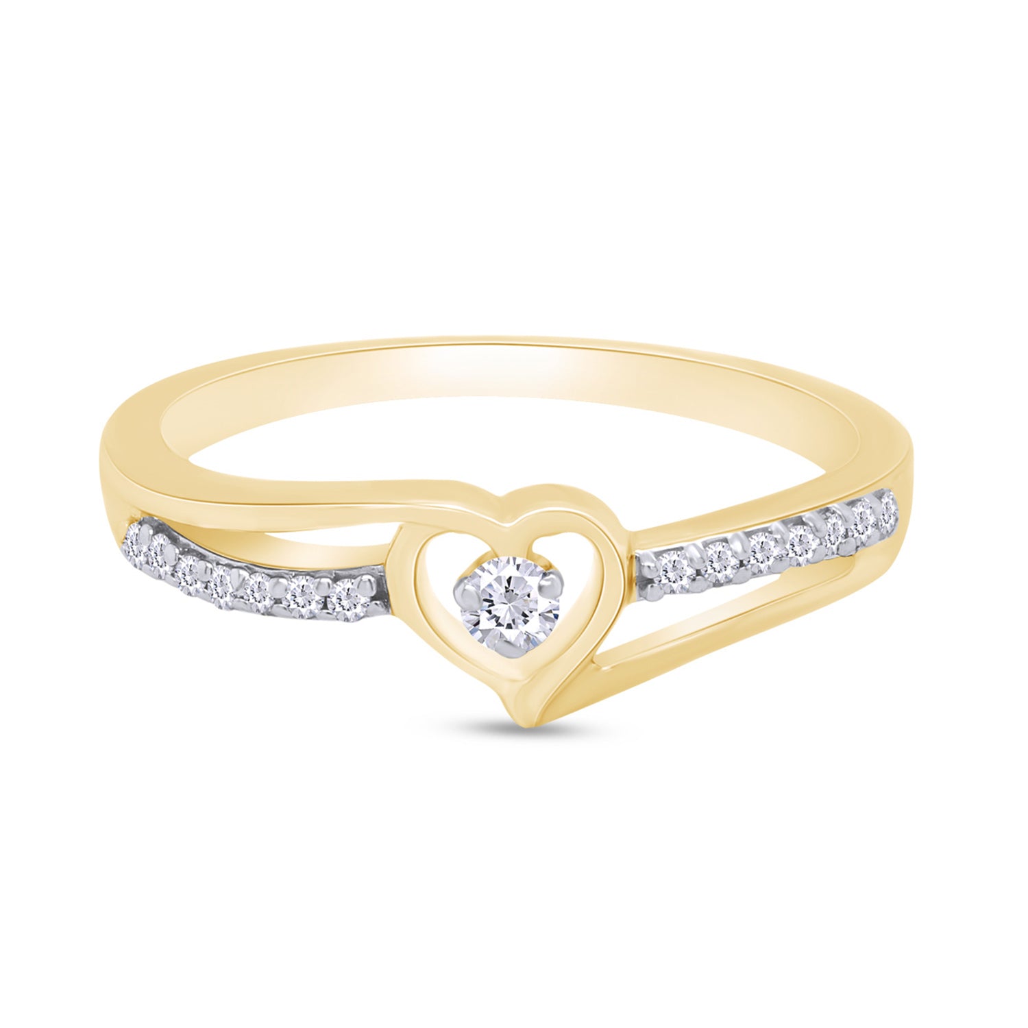 1/10 Carat Round Cut White Natural Diamond Split Shank Heart Promise Ring In 925 Sterling Silver