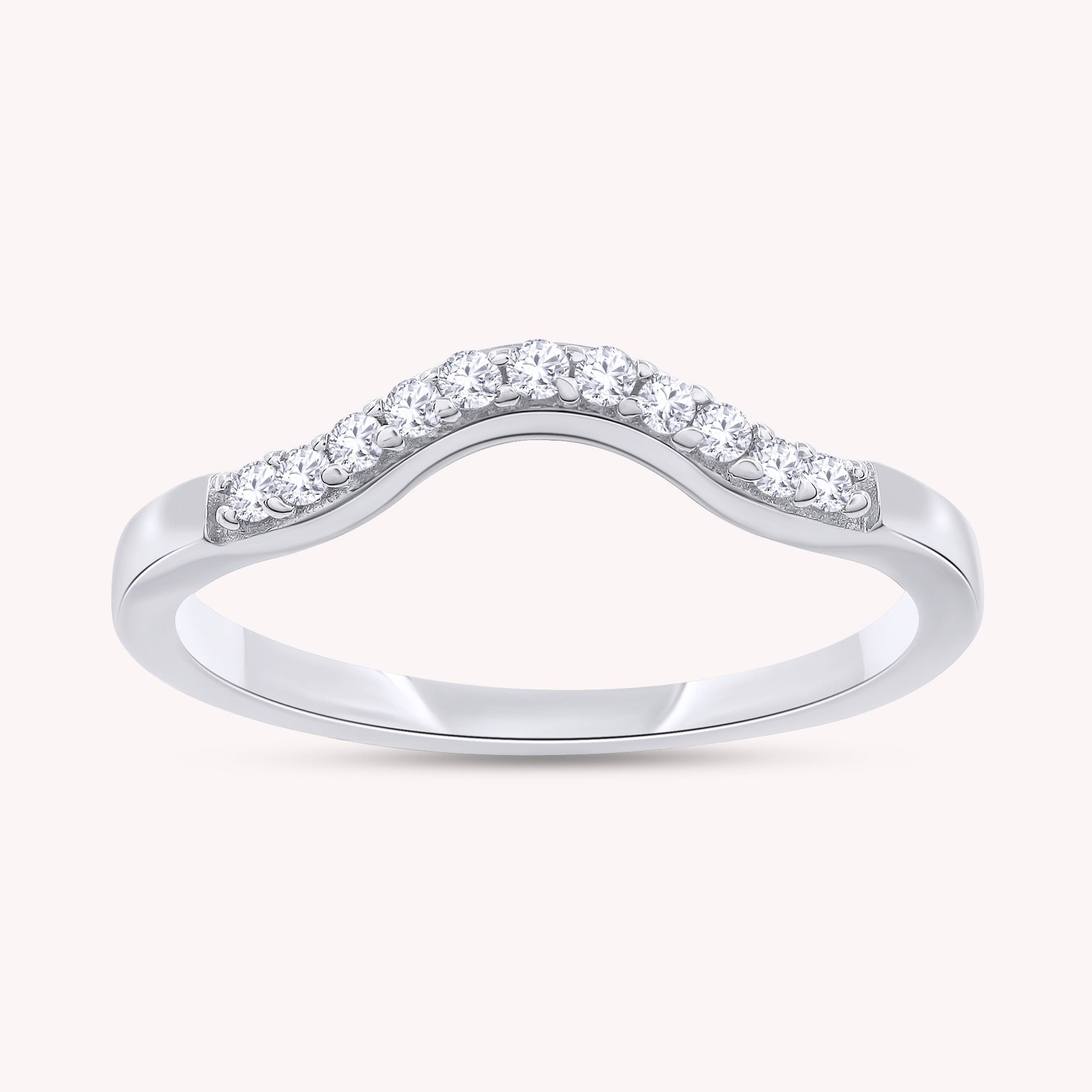 Curved Wedding Band Ring Natural Diamond