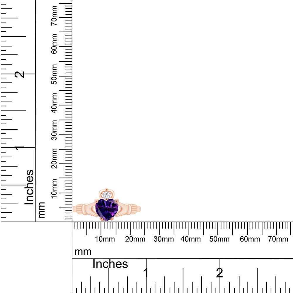 Claddagh Heart Ring Simulated Birthstone & Cubic Zirconia 14k Rose Gold Plated Sterling Silver