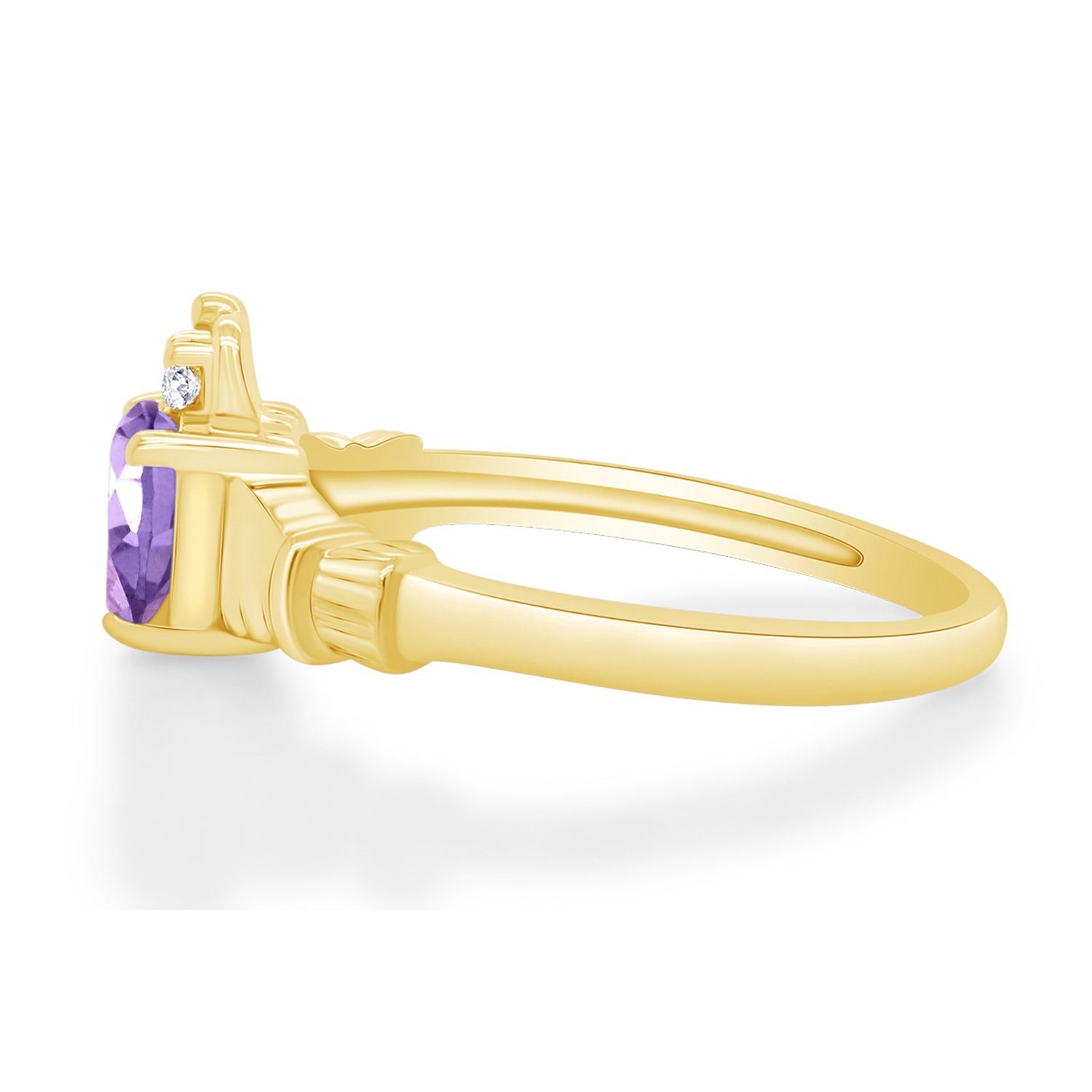 Heart Cut Simulated Birthstone & Cubic Zirconia Claddagh Ring In 14k Yellow Gold Over Sterling Silver Jewelry, Mother's Day Gift For Her