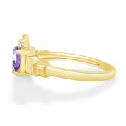 Heart Cut Simulated Birthstone & Cubic Zirconia Claddagh Ring In 14k Yellow Gold Over Sterling Silver Jewelry, Mother's Day Gift For Her