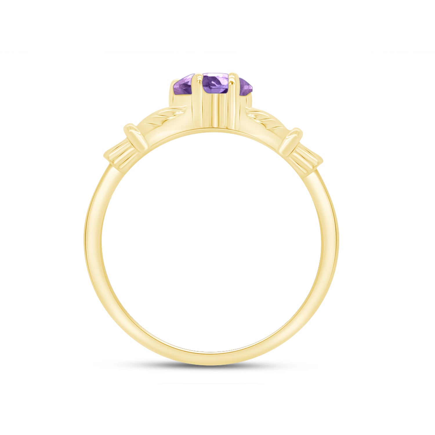 Heart Cut Simulated Birthstone & Cubic Zirconia Claddagh Ring In 14k Yellow Gold Over Sterling Silver Jewelry, Mother's Day Gift For Her
