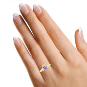 Heart Cut Simulated Birthstone & Cubic Zirconia Claddagh Ring In 14k Yellow Gold Over Sterling Silver Jewelry, Mother's Day Gift For Her