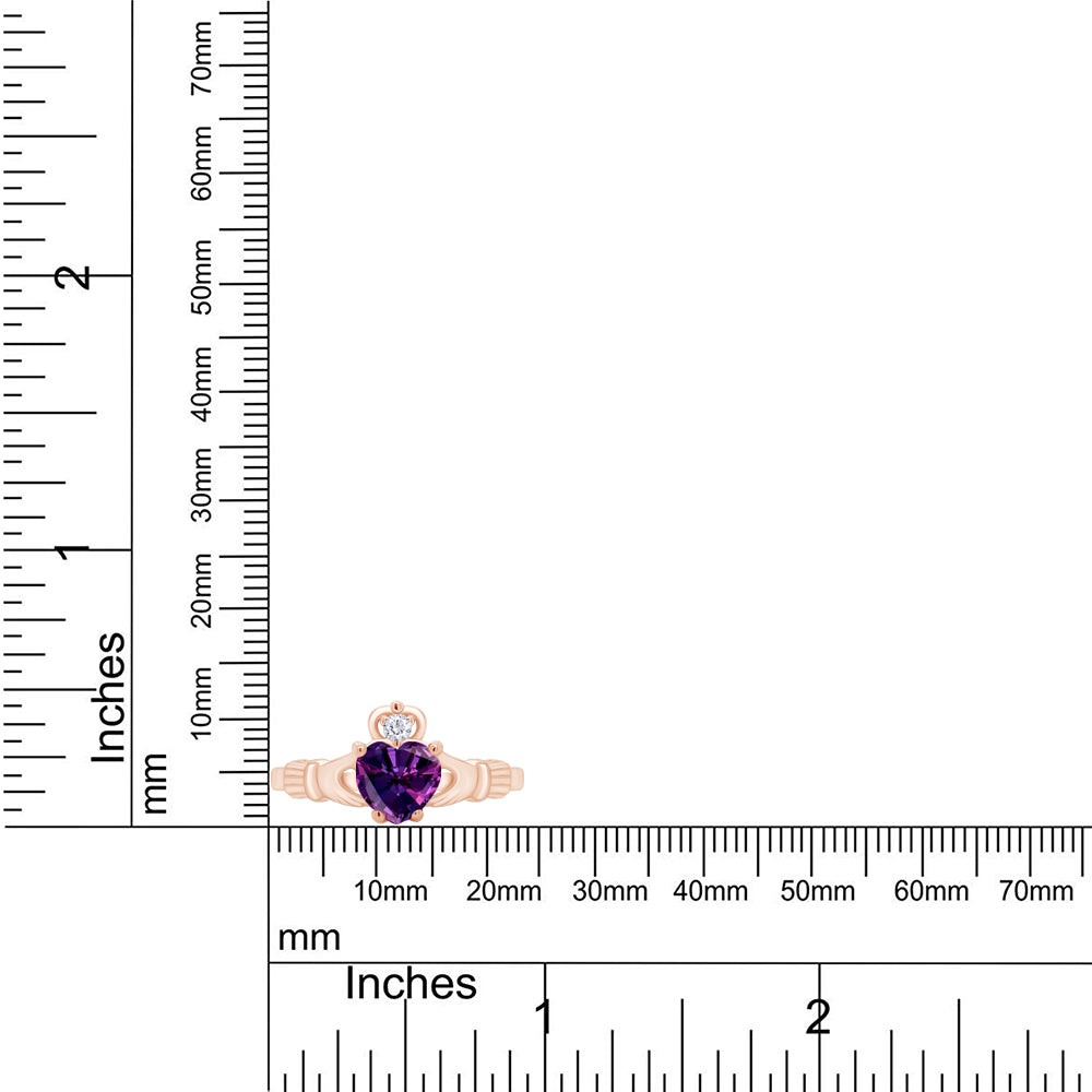 Claddagh Heart Ring Simulated Birthstone & Cubic Zirconia 14k Rose Gold Plated Sterling Silver