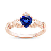 Claddagh Heart Ring Simulated Birthstone & Cubic Zirconia 14k Rose Gold Plated Sterling Silver