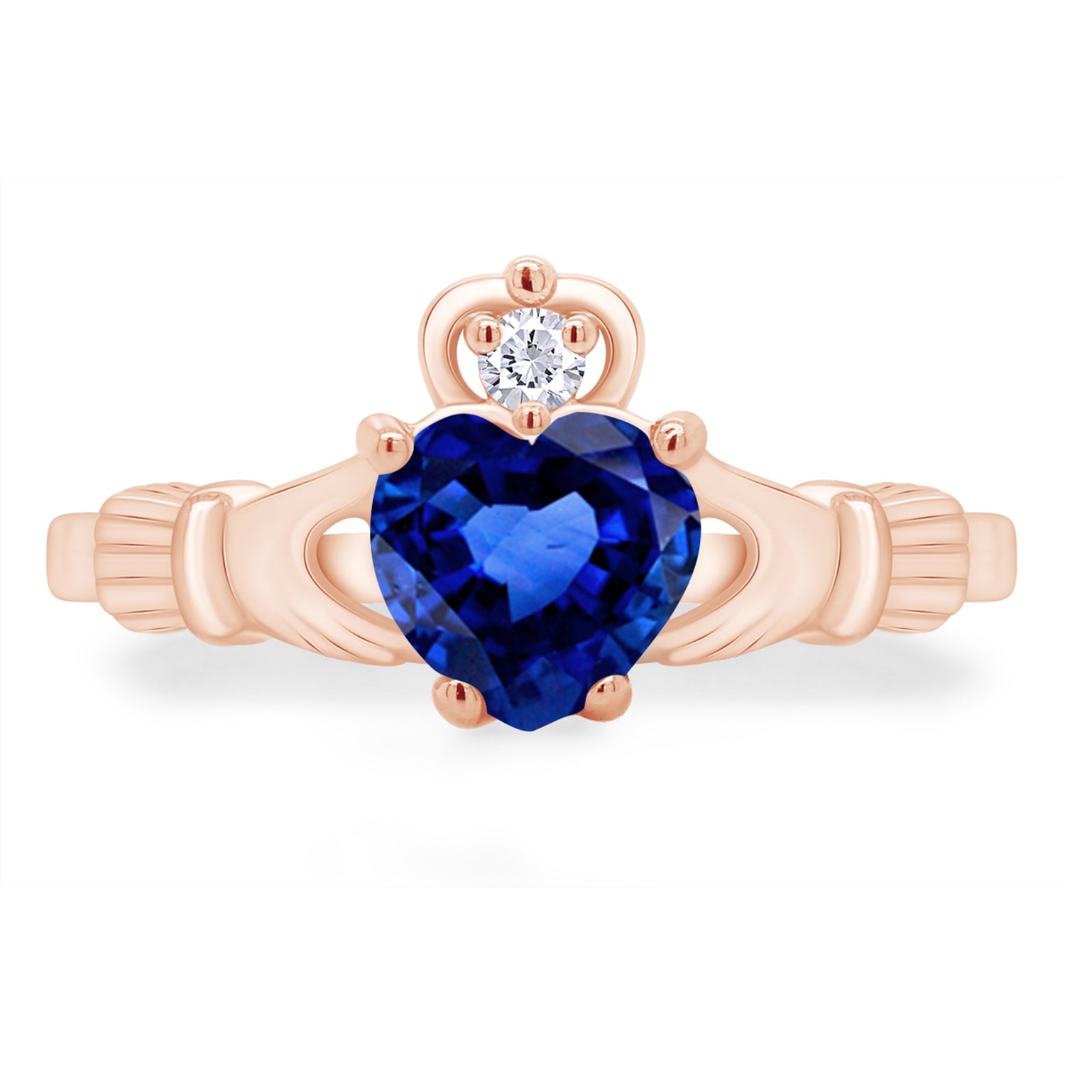 Claddagh Heart Ring Simulated Birthstone & Cubic Zirconia 14k Rose Gold Plated Sterling Silver