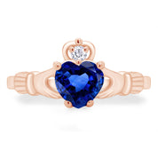 Claddagh Heart Ring Simulated Birthstone & Cubic Zirconia 14k Rose Gold Plated Sterling Silver