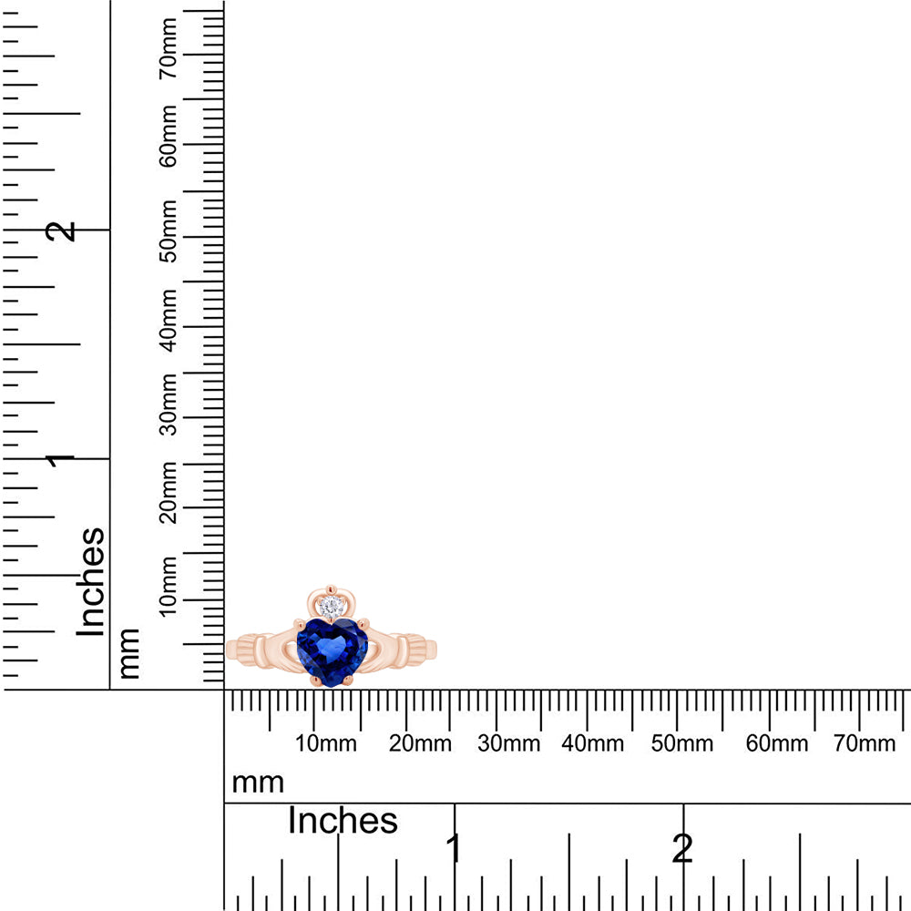 Claddagh Heart Ring Simulated Birthstone & Cubic Zirconia 14k Rose Gold Plated Sterling Silver
