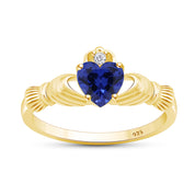 Heart Cut Simulated Birthstone & Cubic Zirconia Claddagh Ring In 14k Yellow Gold Over Sterling Silver Jewelry, Mother's Day Gift For Her