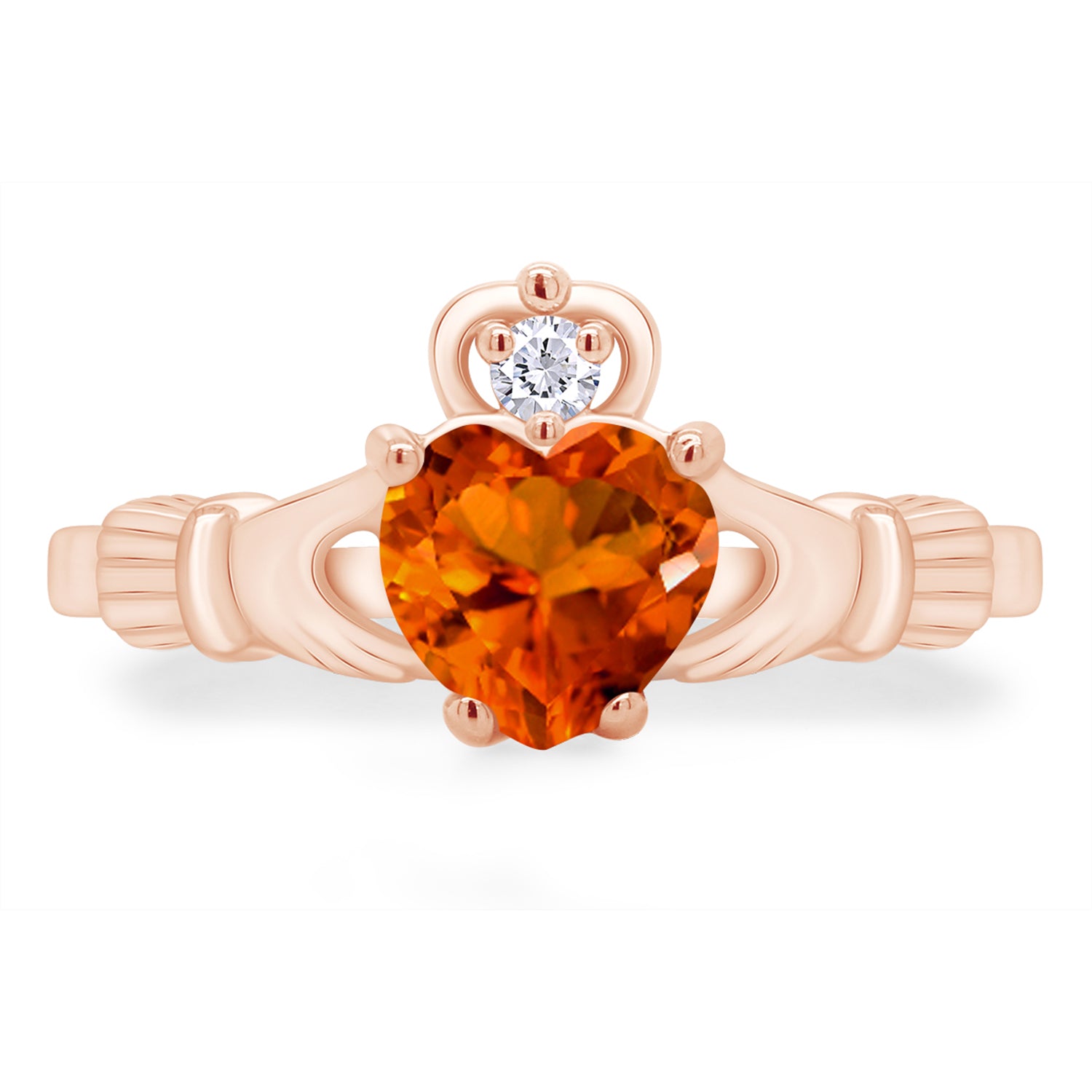 Claddagh Heart Ring Simulated Birthstone & Cubic Zirconia 14k Rose Gold Plated Sterling Silver
