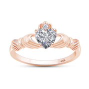 Claddagh Heart Ring Simulated Birthstone & Cubic Zirconia 14k Rose Gold Plated Sterling Silver
