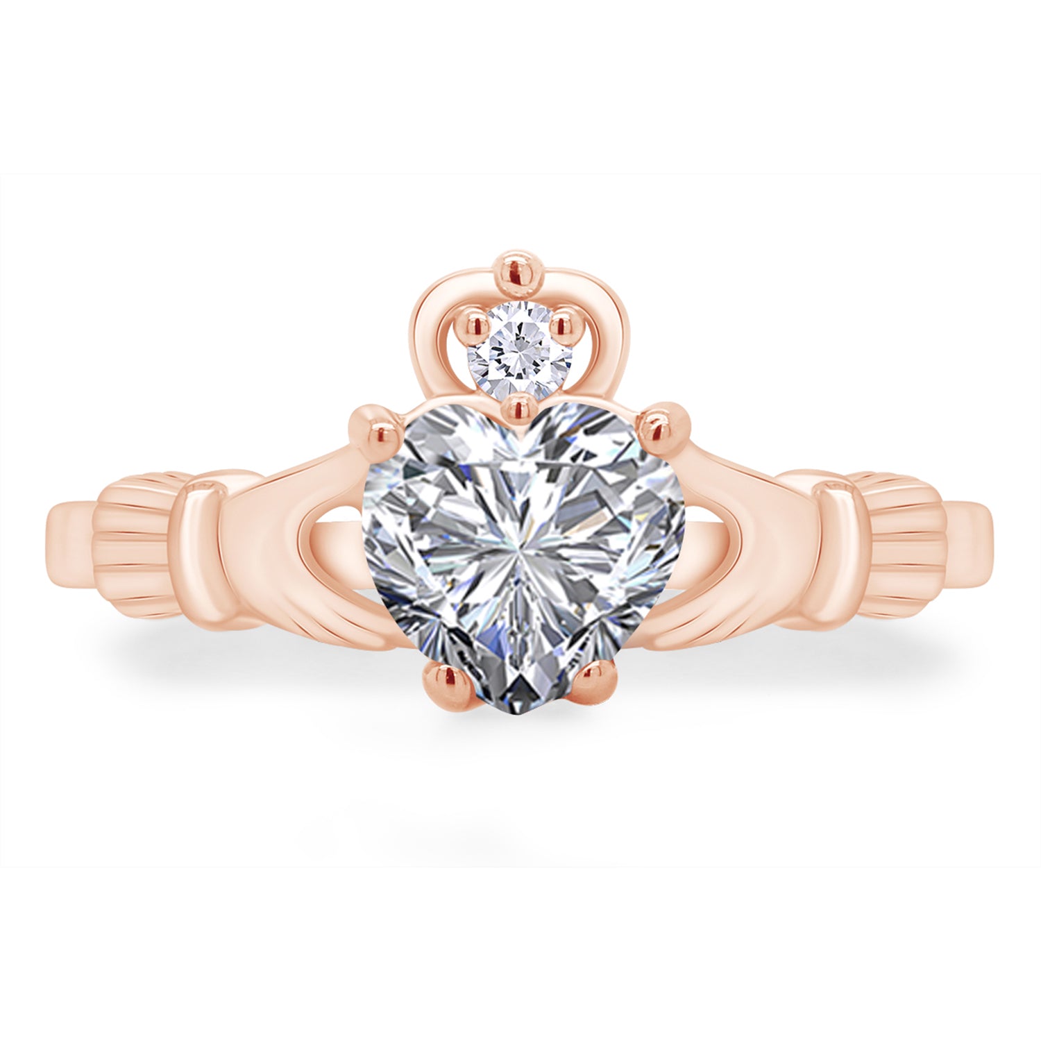 Claddagh Heart Ring Simulated Birthstone & Cubic Zirconia 14k Rose Gold Plated Sterling Silver