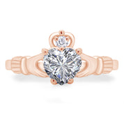 Claddagh Heart Ring Simulated Birthstone & Cubic Zirconia 14k Rose Gold Plated Sterling Silver