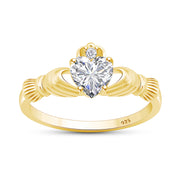 Heart Cut Simulated Birthstone & Cubic Zirconia Claddagh Ring In 14k Yellow Gold Over Sterling Silver Jewelry, Mother's Day Gift For Her
