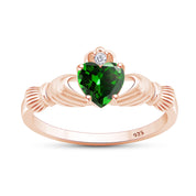 Claddagh Heart Ring Simulated Birthstone & Cubic Zirconia 14k Rose Gold Plated Sterling Silver