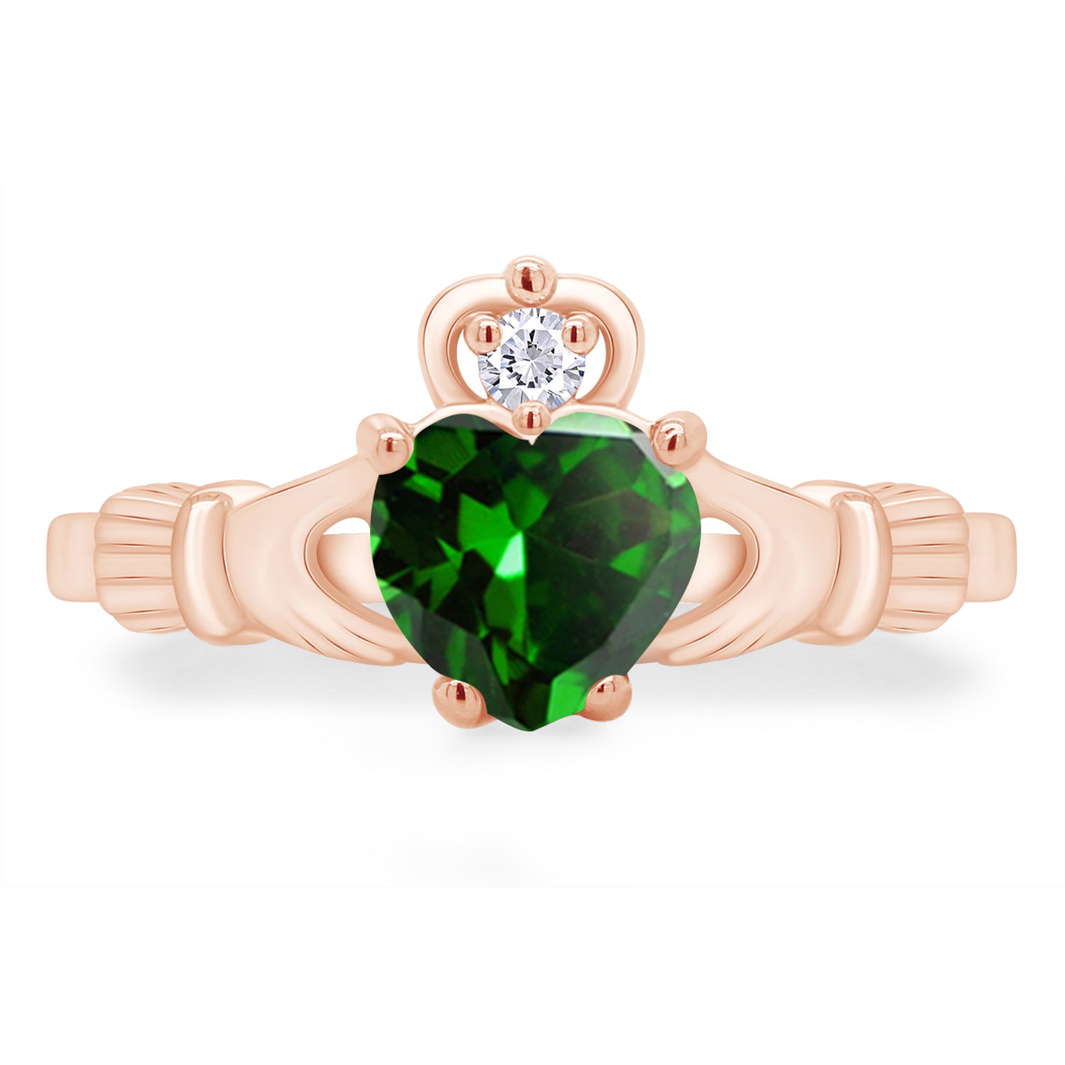 Claddagh Heart Ring Simulated Birthstone & Cubic Zirconia 14k Rose Gold Plated Sterling Silver