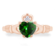 Claddagh Heart Ring Simulated Birthstone & Cubic Zirconia 14k Rose Gold Plated Sterling Silver
