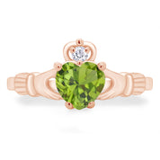 Claddagh Heart Ring Simulated Birthstone & Cubic Zirconia 14k Rose Gold Plated Sterling Silver
