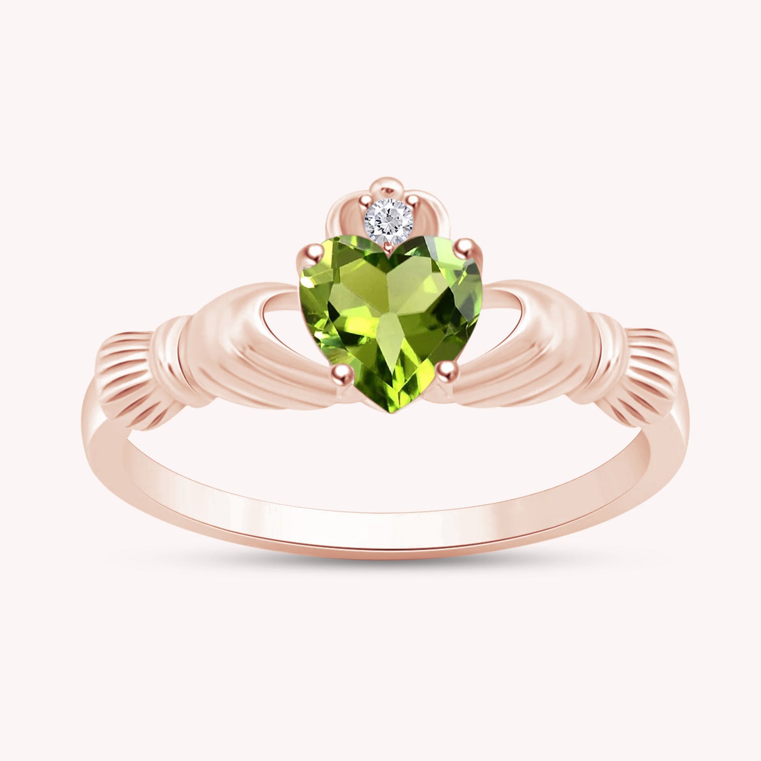 Claddagh Heart Ring Simulated Birthstone & Cubic Zirconia 14k Rose Gold Plated Sterling Silver