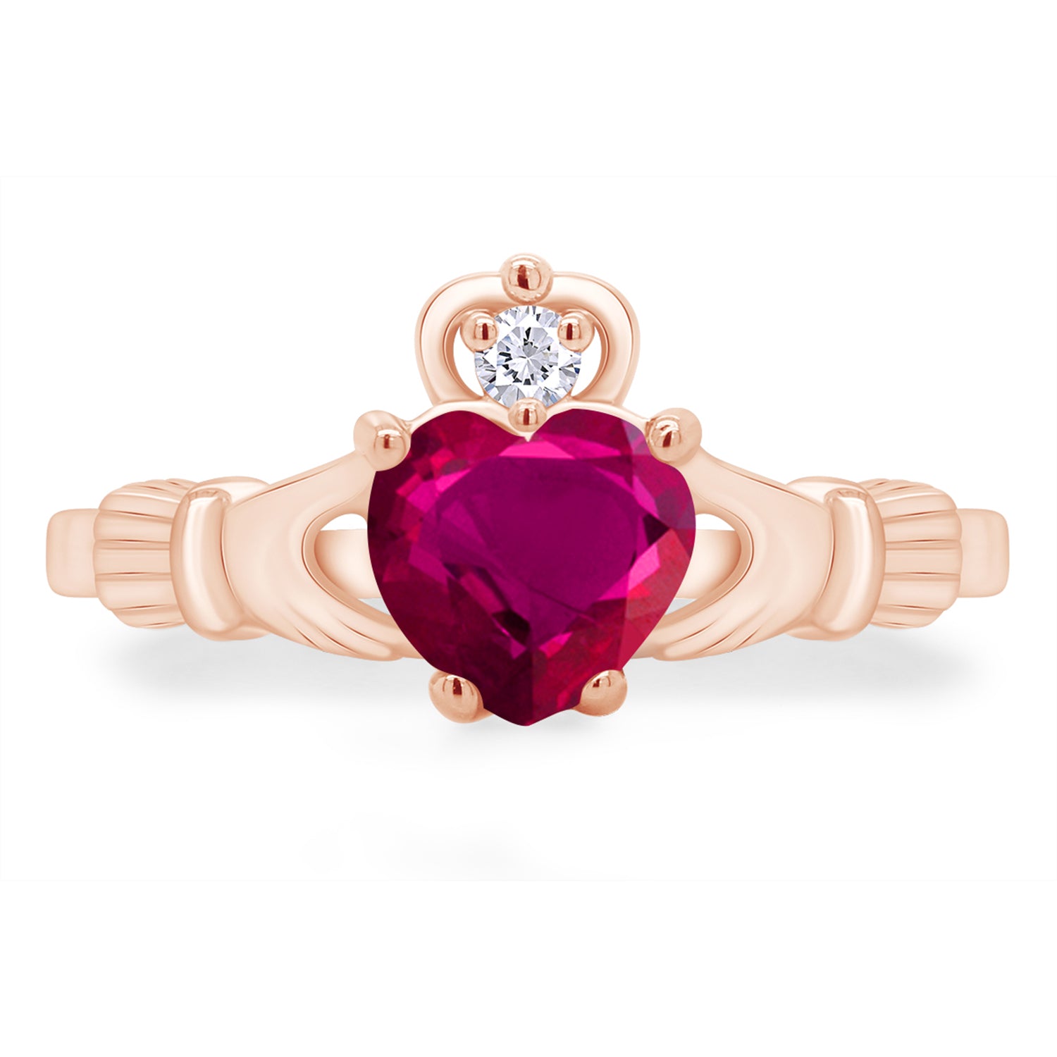 Claddagh Heart Ring Simulated Birthstone & Cubic Zirconia 14k Rose Gold Plated Sterling Silver