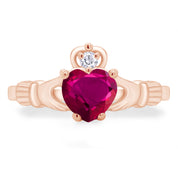 Claddagh Heart Ring Simulated Birthstone & Cubic Zirconia 14k Rose Gold Plated Sterling Silver