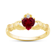 Heart Cut Simulated Birthstone & Cubic Zirconia Claddagh Ring In 14k Yellow Gold Over Sterling Silver Jewelry, Mother's Day Gift For Her