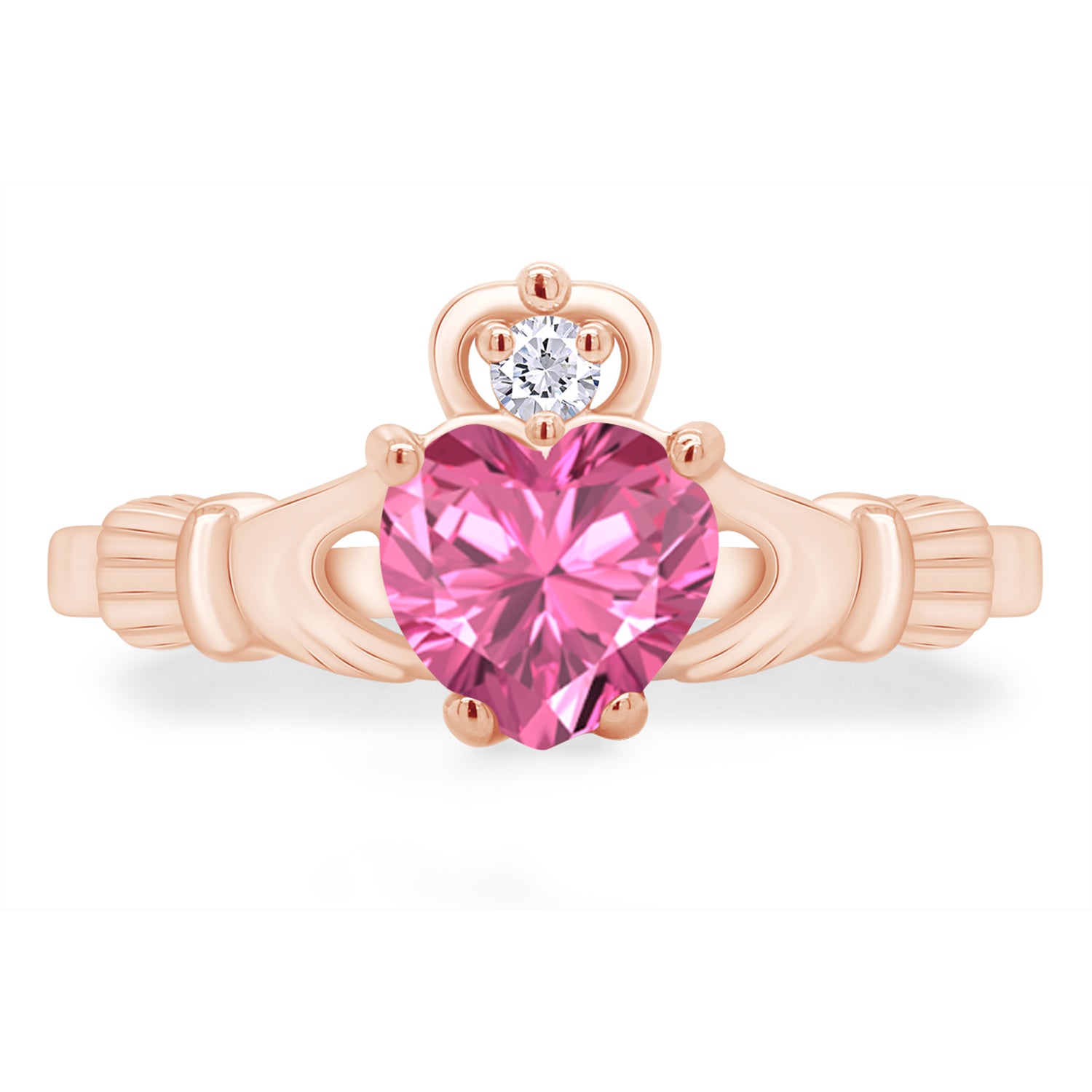 Claddagh Heart Ring Simulated Birthstone & Cubic Zirconia 14k Rose Gold Plated Sterling Silver