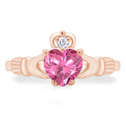 Claddagh Heart Ring Simulated Birthstone & Cubic Zirconia 14k Rose Gold Plated Sterling Silver
