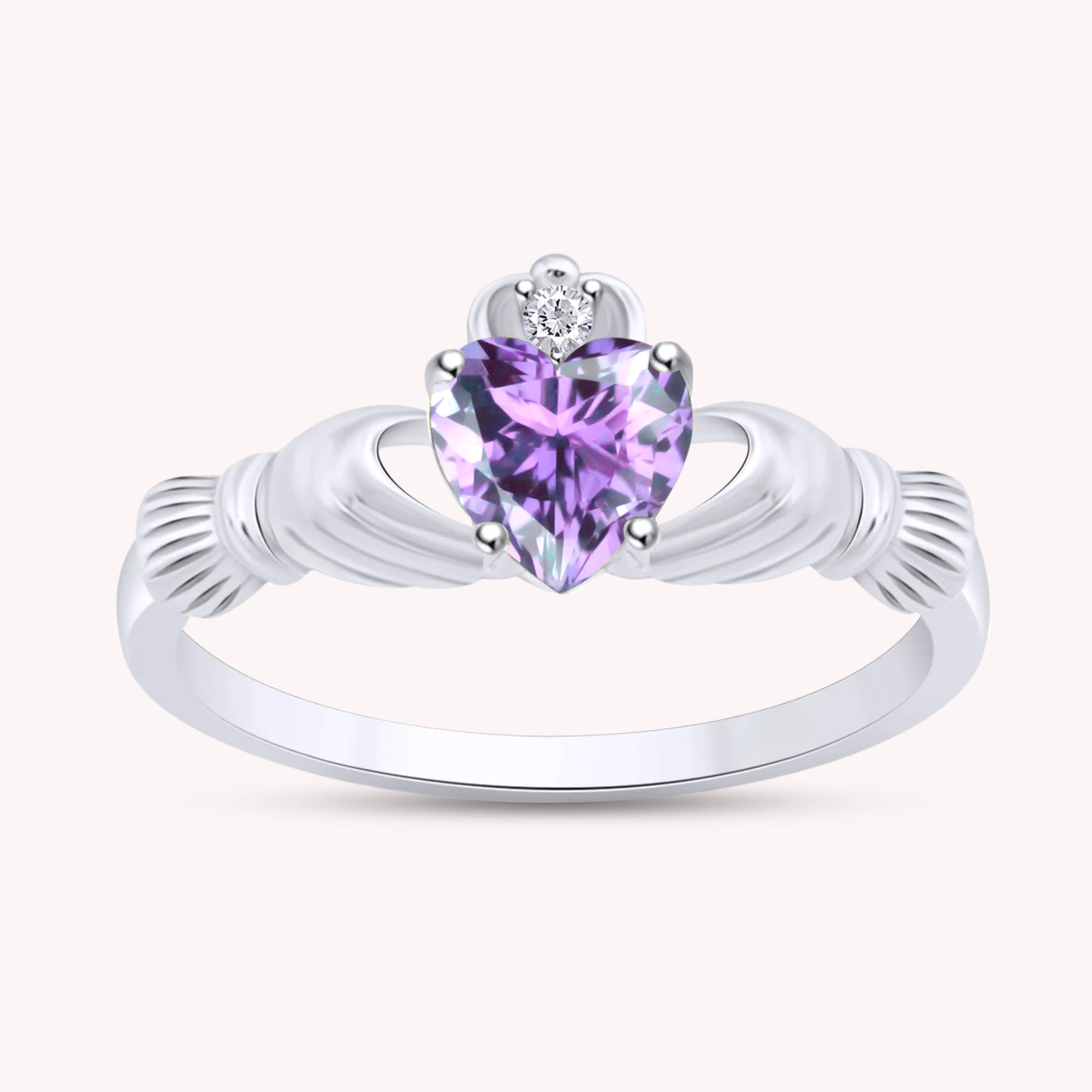 Center 6MM Simulated Birthstone with White Gemstone Rings for Women