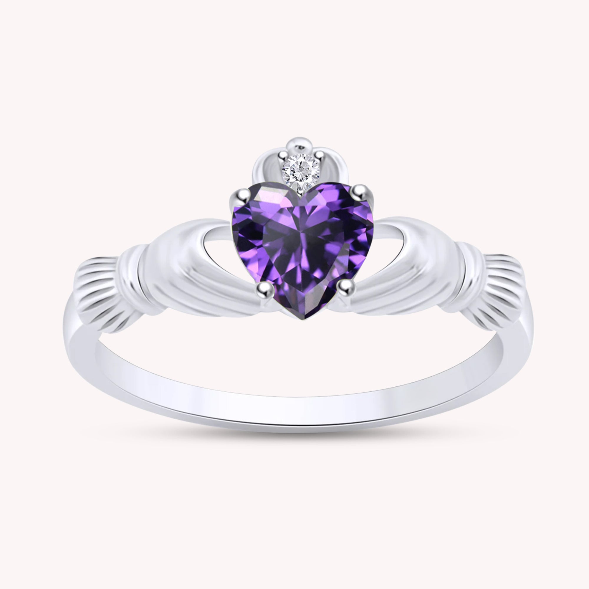 Center 6MM Simulated Birthstone with White Gemstone Rings for Women