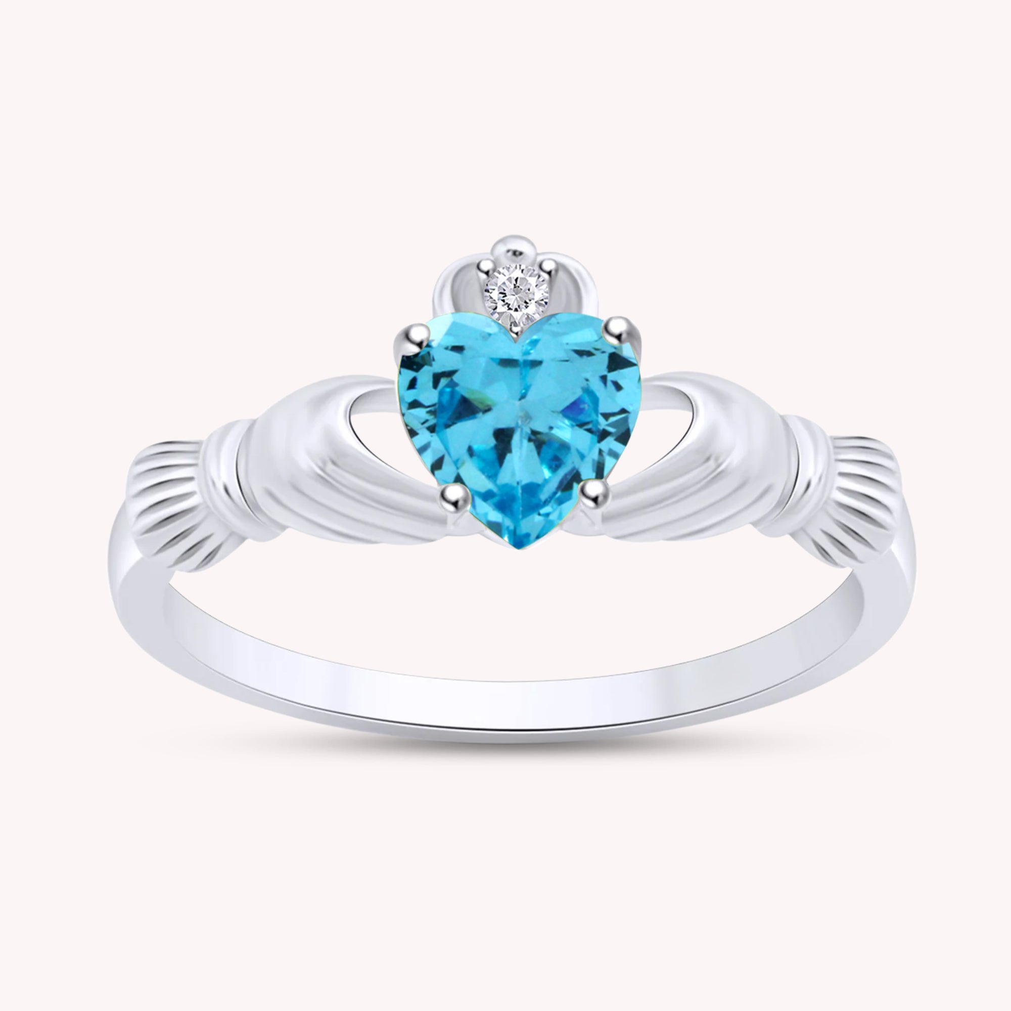 Center 6MM Simulated Birthstone with White Gemstone Rings for Women