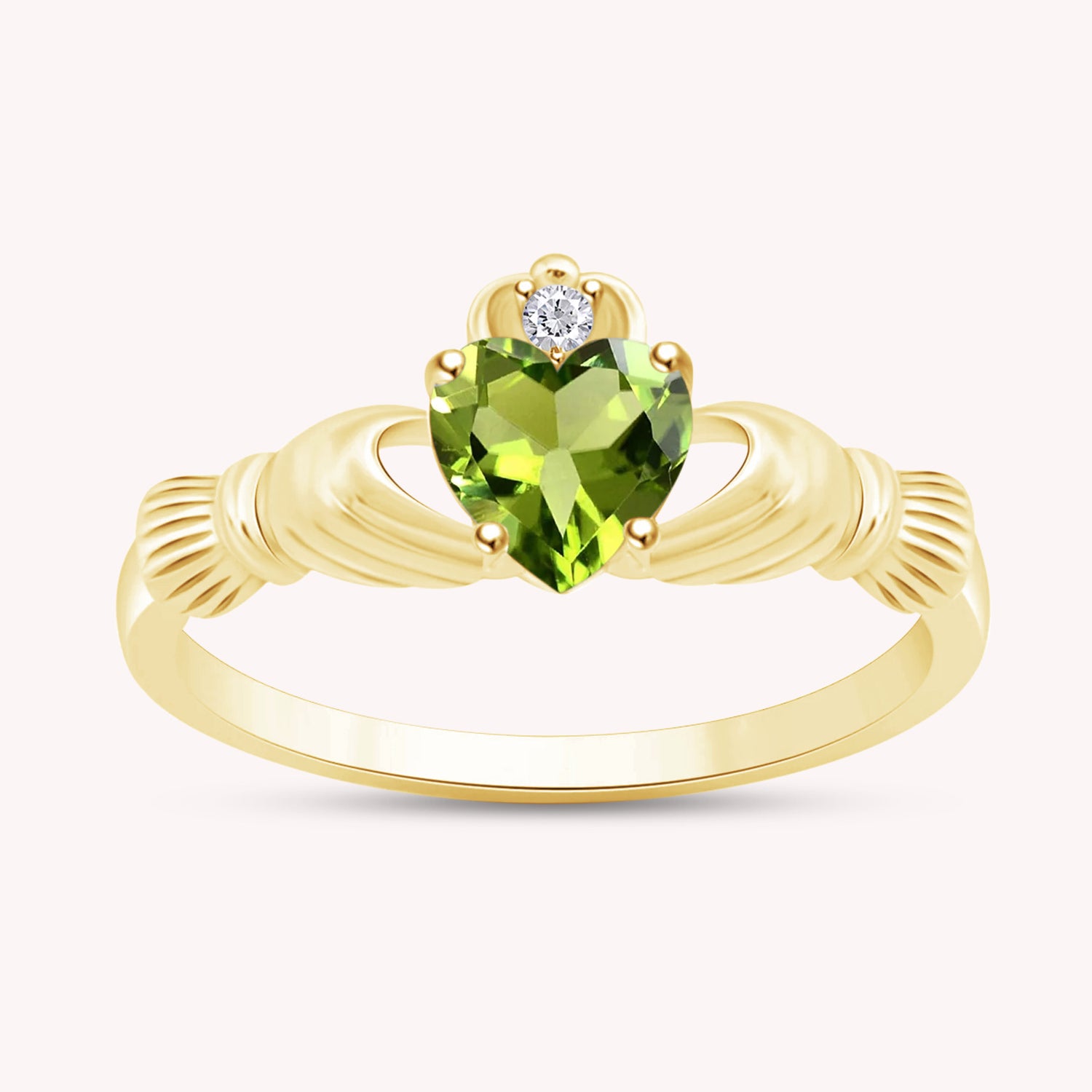 Heart Cut Simulated Birthstone & Cubic Zirconia Claddagh Ring In 14k Yellow Gold Over Sterling Silver Jewelry, Mother's Day Gift For Her