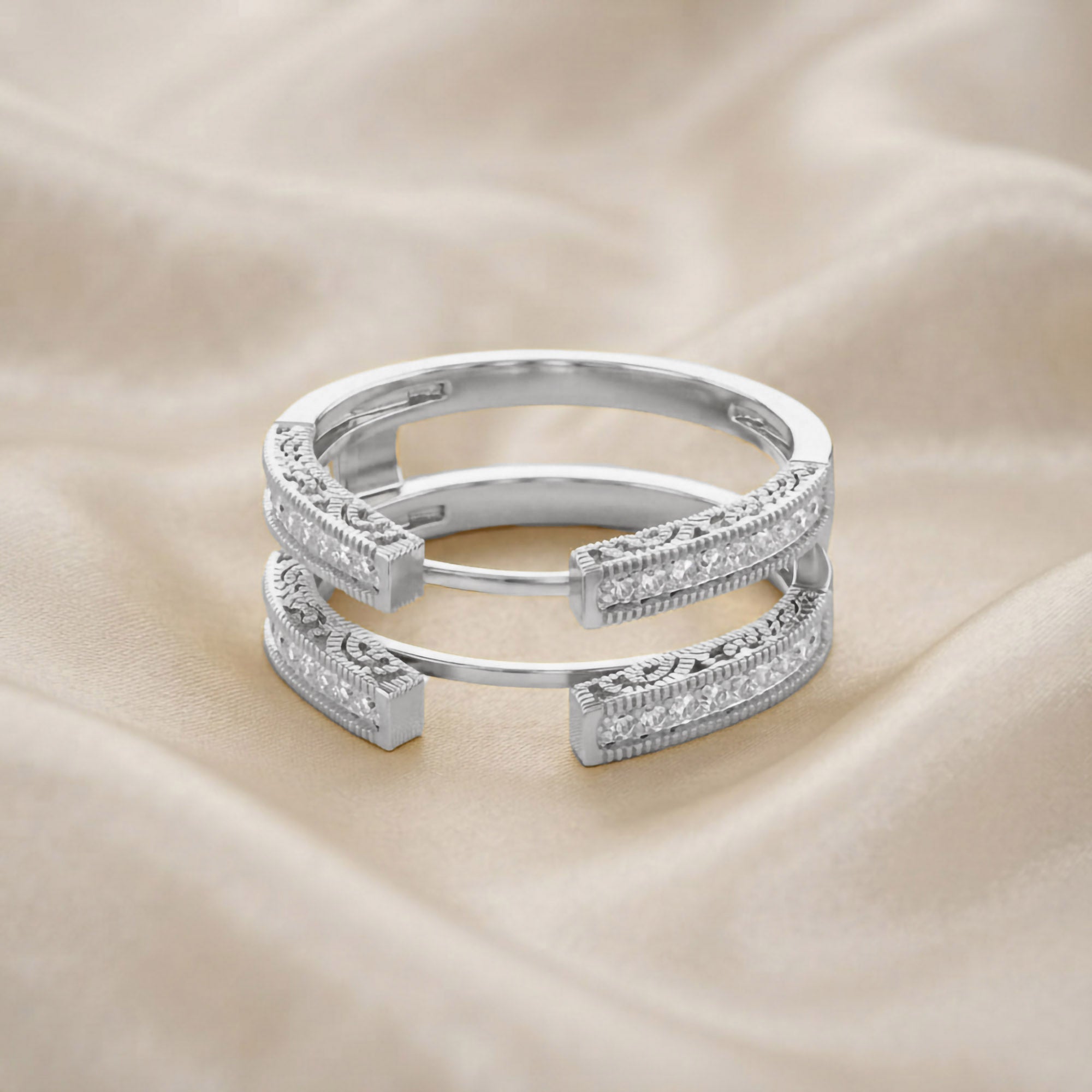 Cathedral Guard Enhancer Wedding Ring Cubic Zirconia Sterling Silver