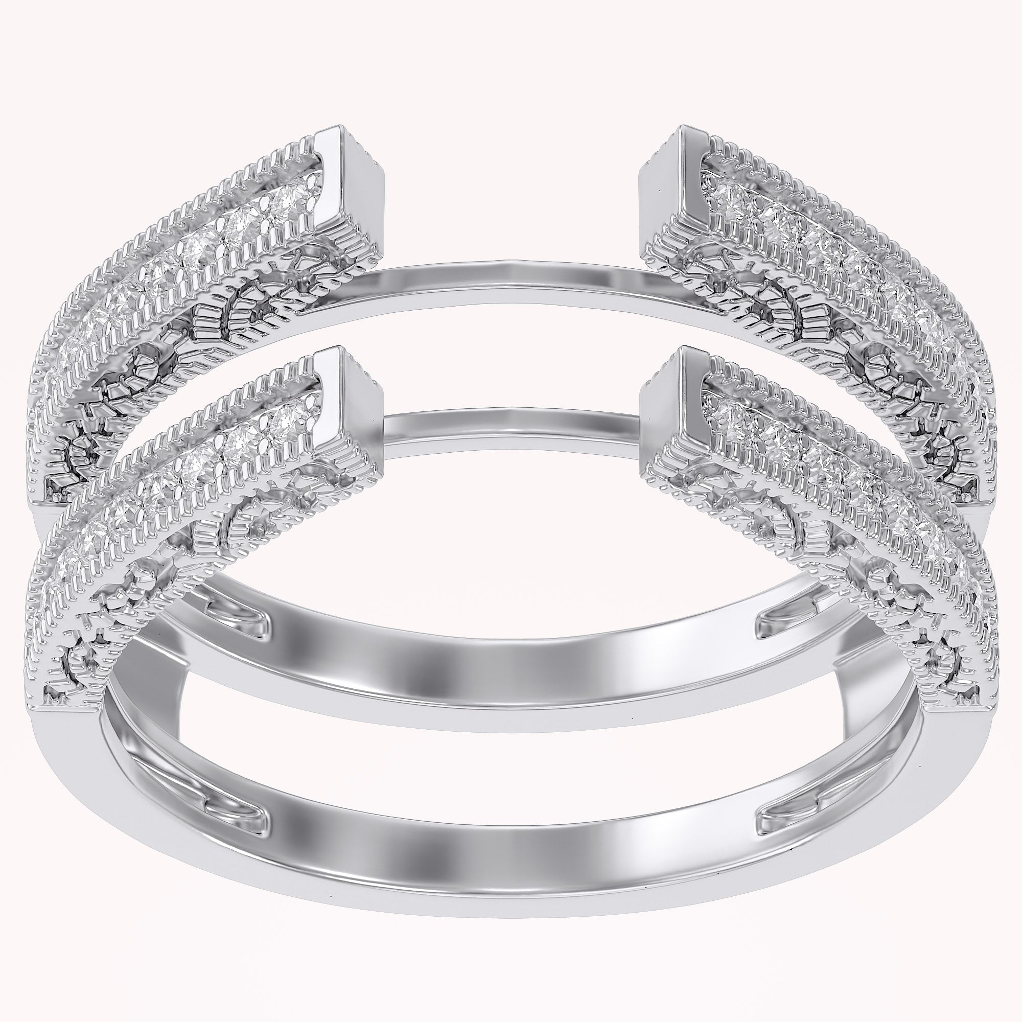 Round Lab Created Moissanite Diamond Cathedral Enhancer Guard Ring In 14K Gold Over Sterling Silver Jewelry For Women (G-H Color, 0.20 Cttw), Valentine's Day Gift For Her