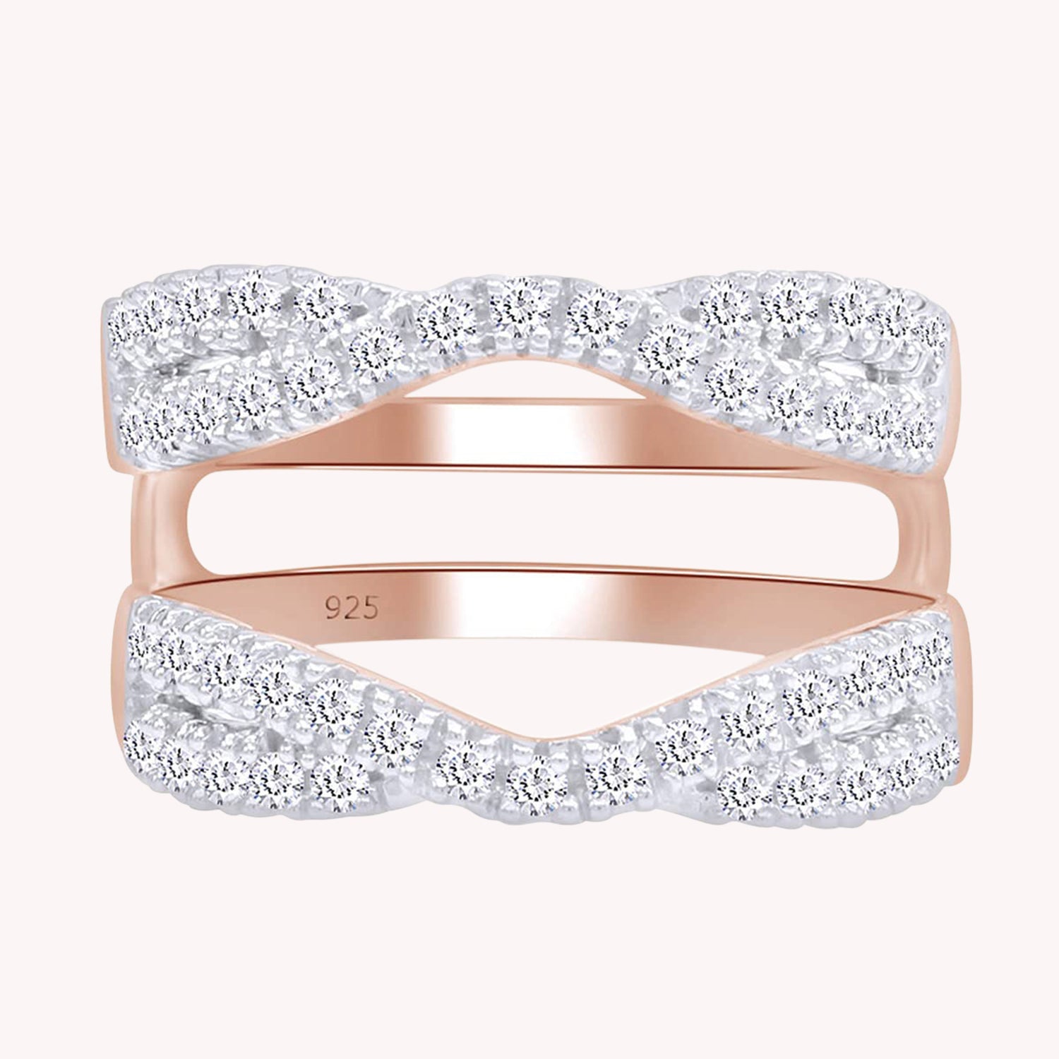 Round Cut White Cubic Zirconia Double Infinity Wedding Ring Guard Enhancer in 925 Sterling Silver