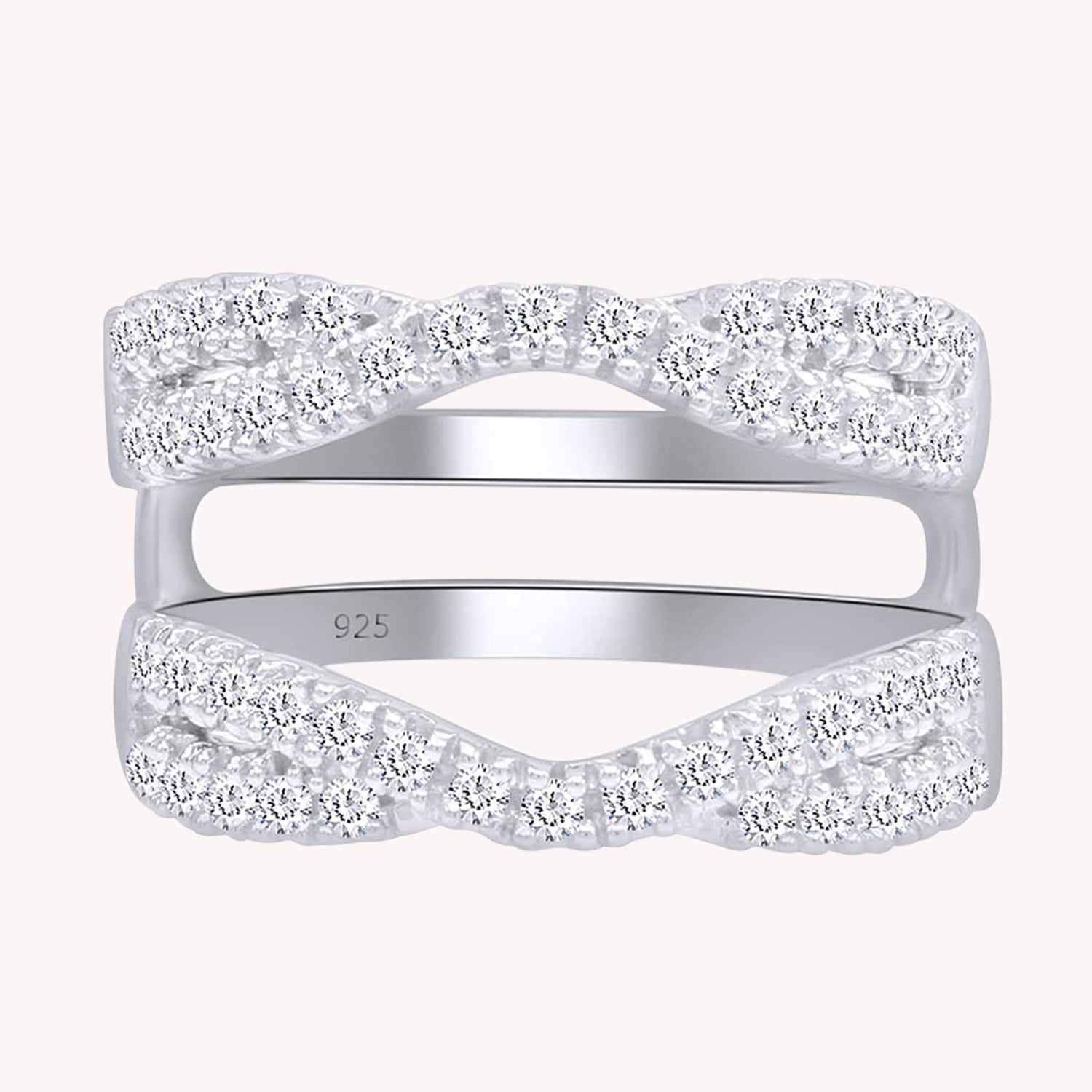 Round Cut White Cubic Zirconia Double Infinity Wedding Ring Guard Enhancer in 925 Sterling Silver