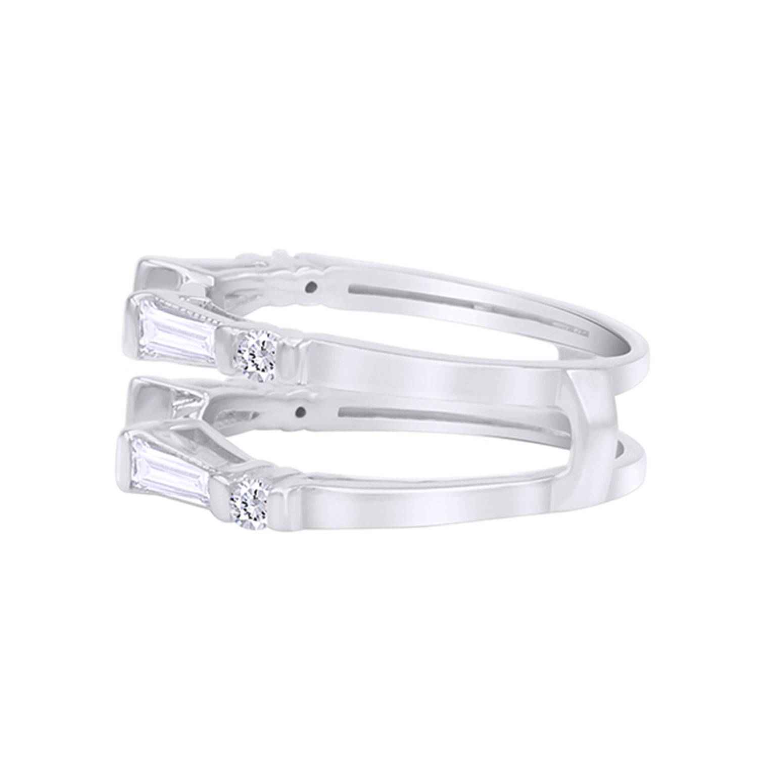 3/4 Carat Tapered & Round White Cubic Zirconia Enhancer Guard Ring In 14k Gold Over Sterling Silver (0.75 Cttw) Gift For Her