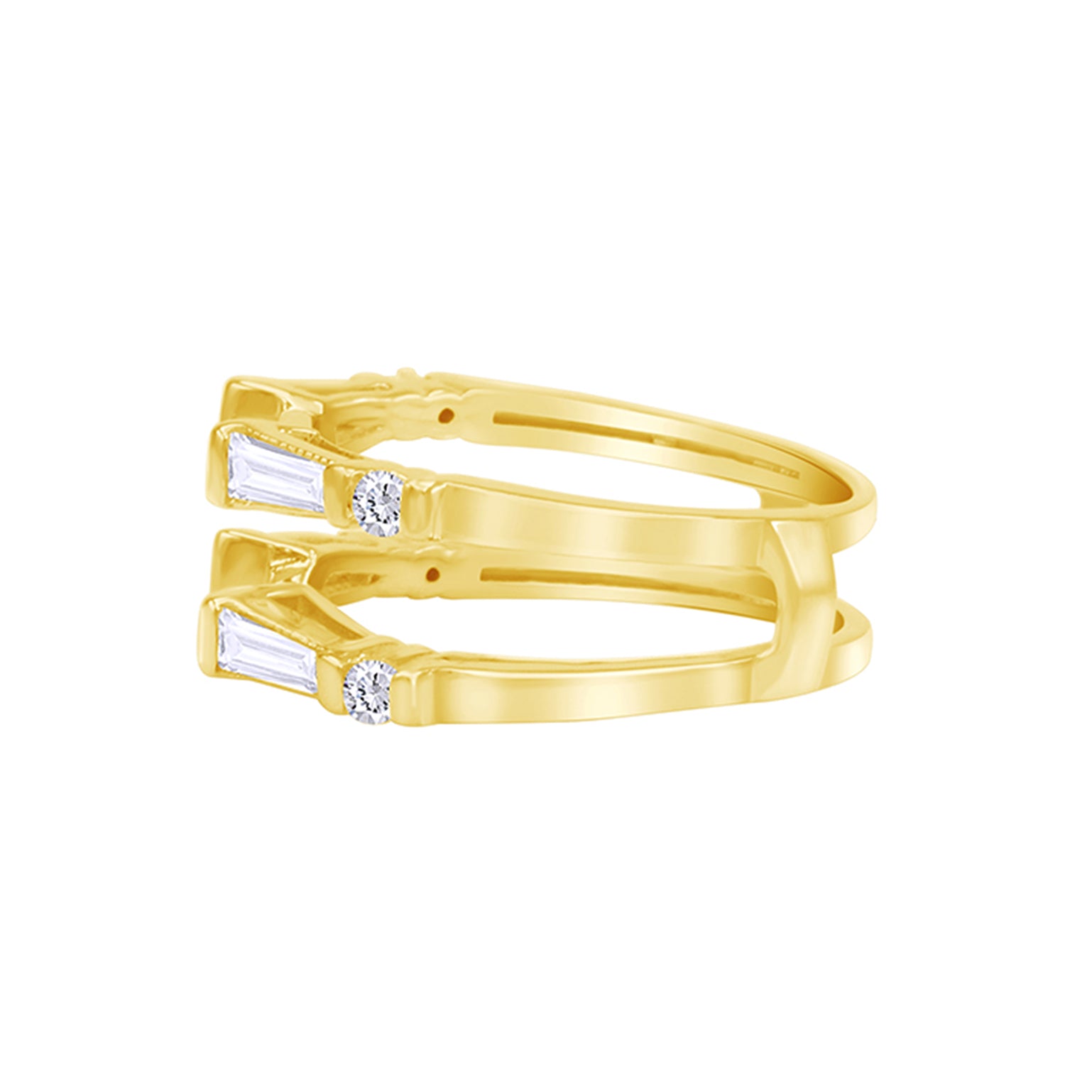 3/4 Carat Tapered & Round White Cubic Zirconia Enhancer Guard Ring In 14k Gold Over Sterling Silver (0.75 Cttw) Gift For Her