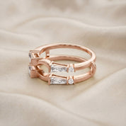 3/4 Carat Tapered & Round White Cubic Zirconia Enhancer Guard Ring Gift For Her