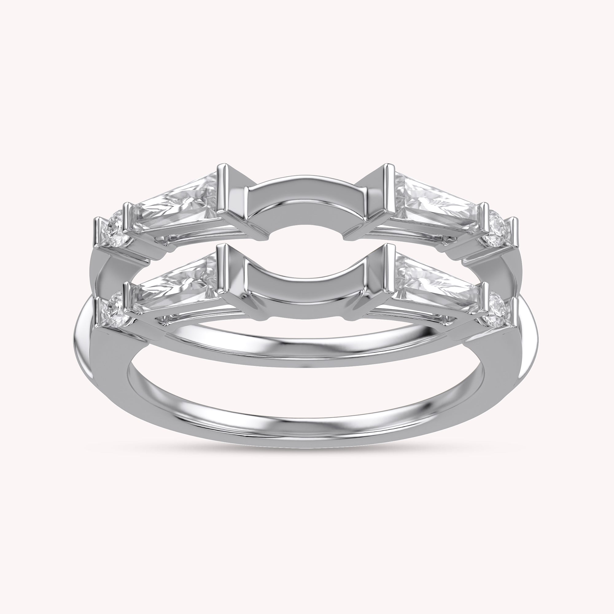 3/4 Carat Tapered & Round White Cubic Zirconia Enhancer Guard Ring Gift For Her