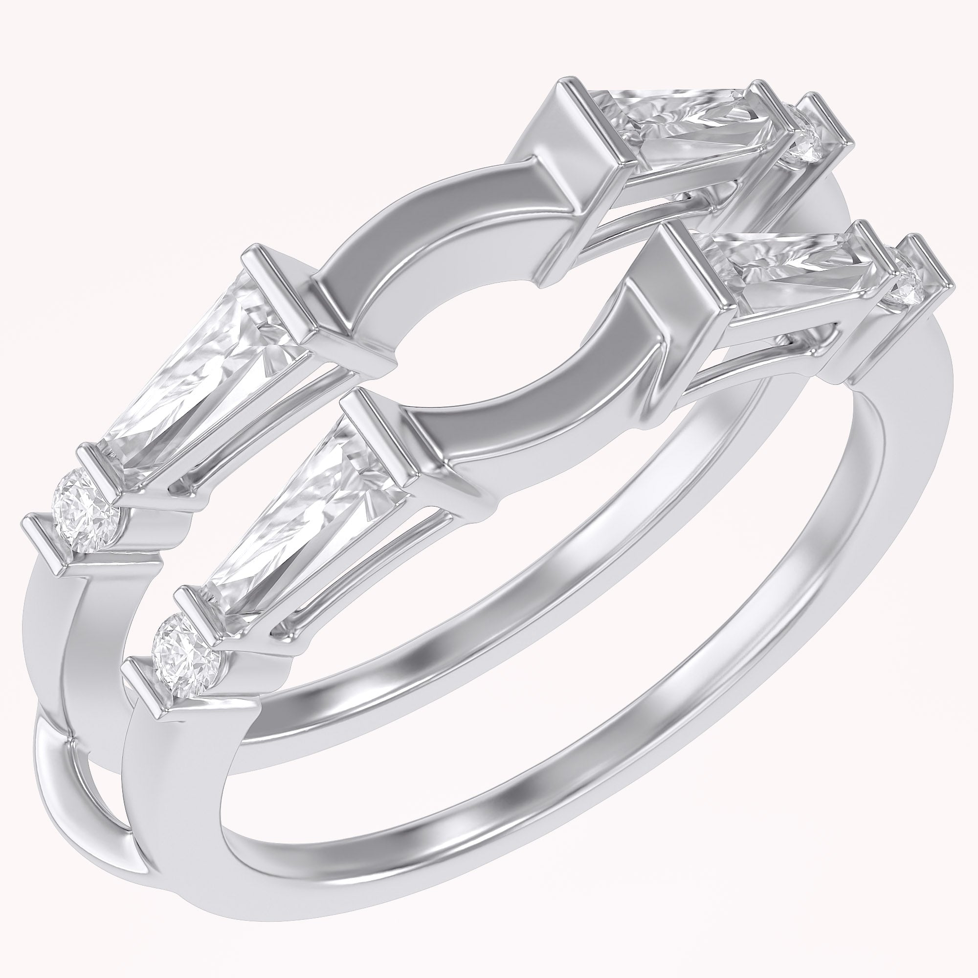 3/4 Carat Tapered & Round White Cubic Zirconia Enhancer Guard Ring Gift For Her