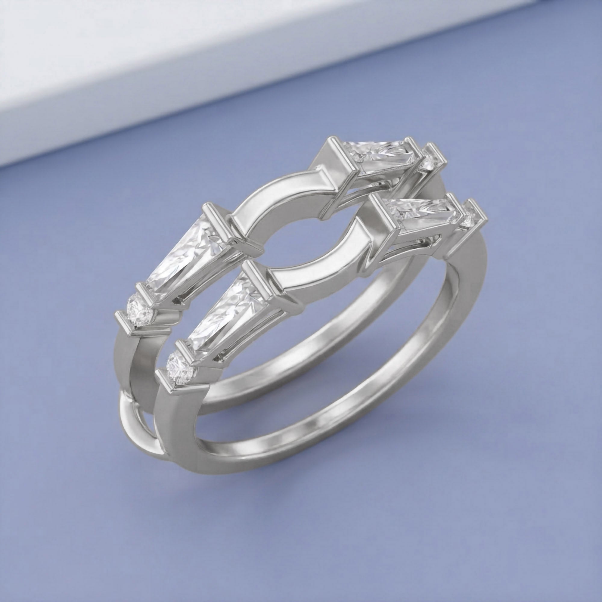 3/4 Carat Tapered & Round White Cubic Zirconia Enhancer Guard Ring Gift For Her
