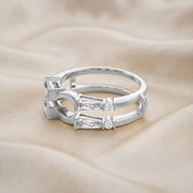 3/4 Carat Tapered & Round White Cubic Zirconia Enhancer Guard Ring Gift For Her