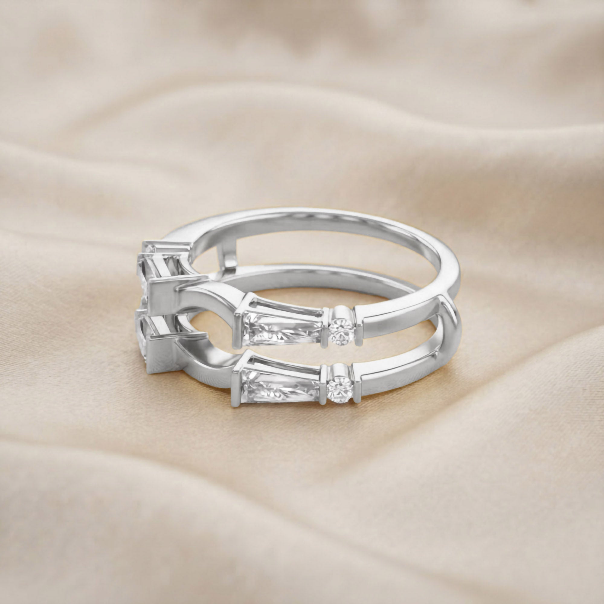 3/4 Carat Tapered & Round White Cubic Zirconia Enhancer Guard Ring Gift For Her
