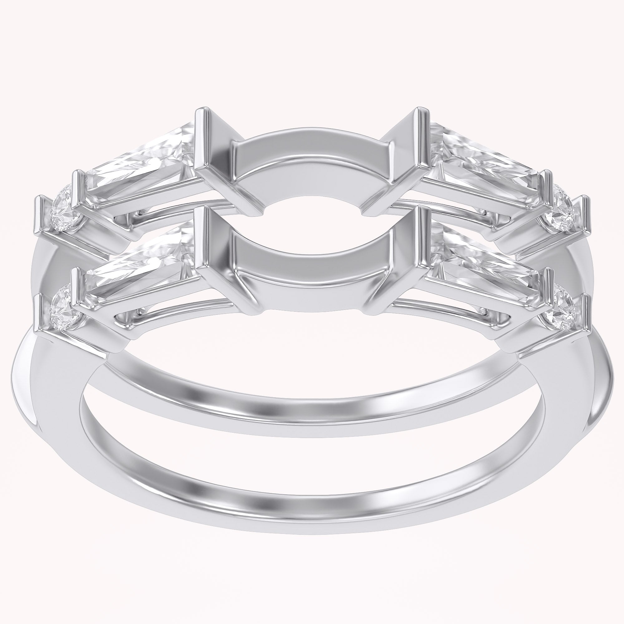 3/4 Carat Tapered & Round White Cubic Zirconia Enhancer Guard Ring Gift For Her