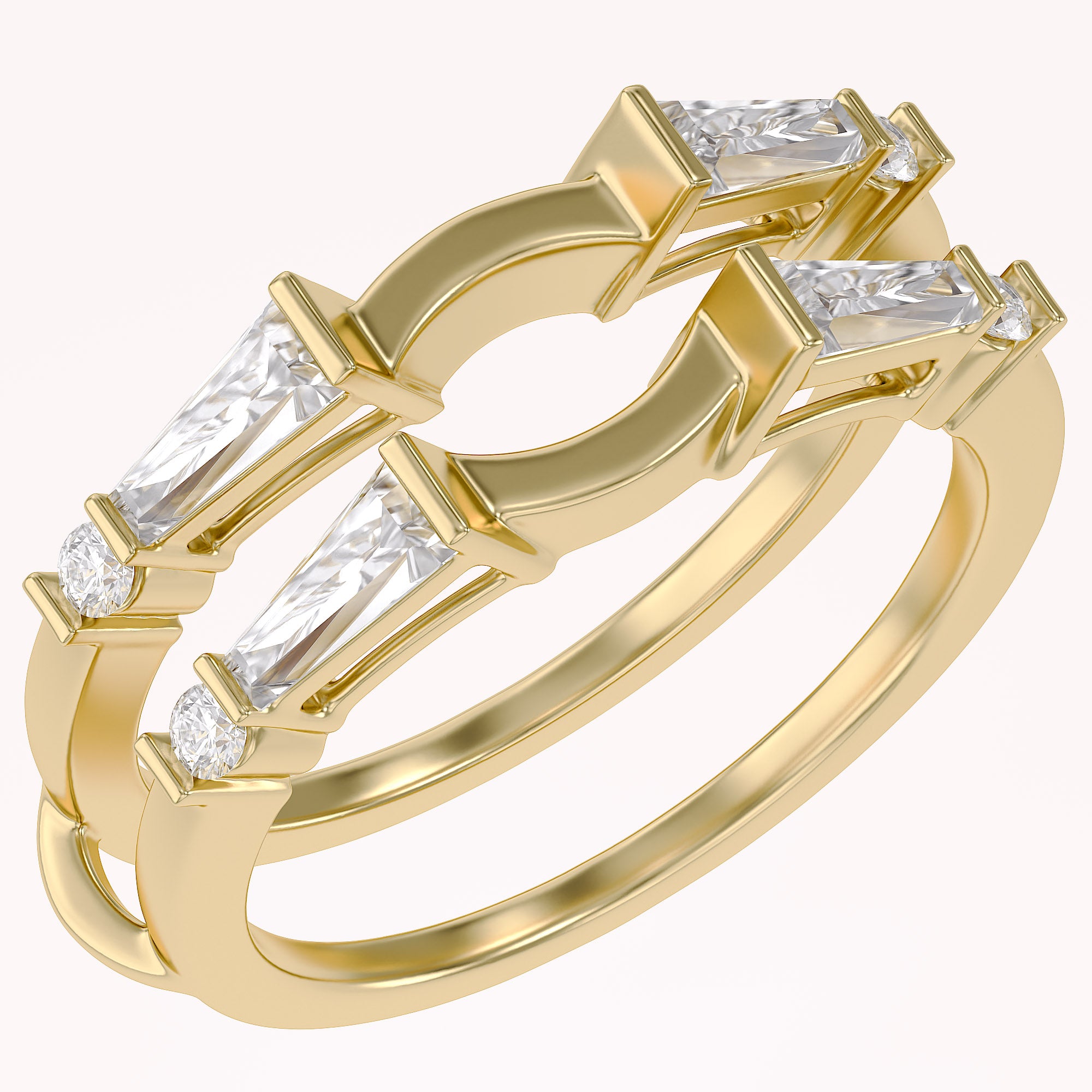 3/4 Carat Tapered & Round White Cubic Zirconia Enhancer Guard Ring Gift For Her
